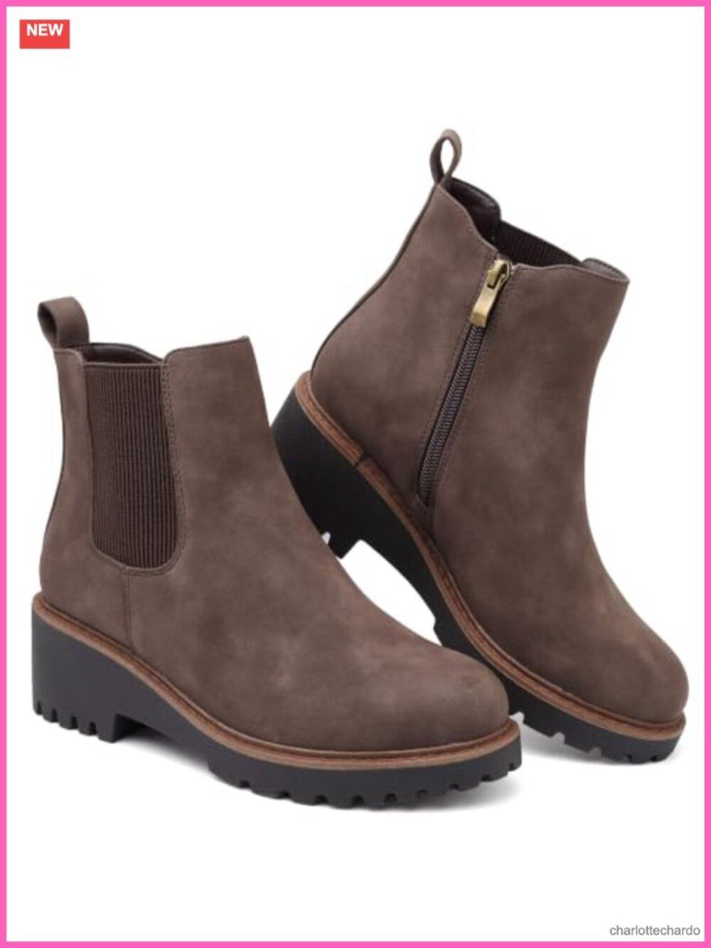 Women's Chelsea Wedge Boots Side Zip Lug Sole Round Toe Ankle Boots